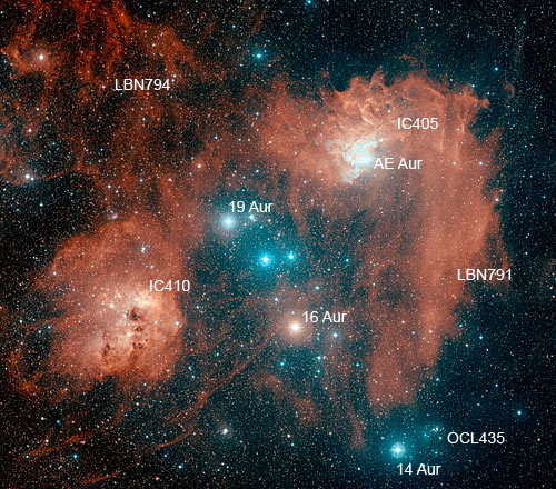 IC 410 and Flaming Star Nebula