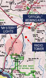 Map of Marfa Lights region