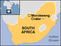 map showing position of Morokweng crater