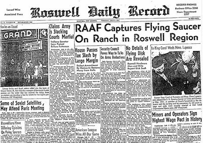 The front page of the Roswell Daily 
            Record for July 8, 1947