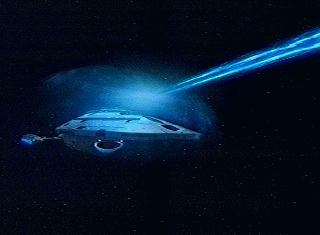 Starship Voyager's deflector shields in action
