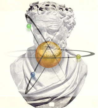 Democritus and planetary model of atom superposed