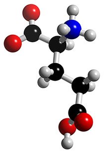 Ball-and-stick model of a glutamic acid molecule.