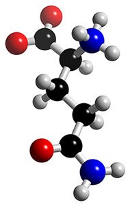 Ball-and-stick model of a glutamine molecule.