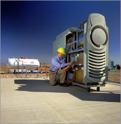 Engineer servicing a Capstone microturbine