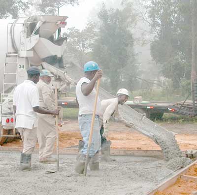 pouring concrete