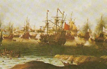 A Dutch fleet sailed up the Medway in June 1667, found defenses almost non-existent, and burned, sank or captured several of the king's greatest ships. The flagship Royal Charles was among those captured. Meanwhile, wrote Pepys bitterly, the king was chasing a moth with his mistress. The Dutch Wars flared intermittently from 1652 to 1674.