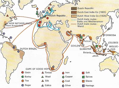The Dutch held economic sway in Europe principally by carrying the products of other countries. The central areas of the carrying trade were the Mediterranean, the English Channel, and the Baltic. The East Indies were the source of spices and luxury goods for the resale in Europe. The West India Company had the more political aim of reducing Spanish trade by privateering.