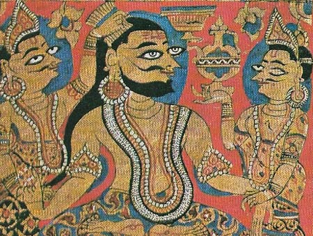 This Jain religious diagram (<em>yantra</em>), of which a detail is shown, was painted in Gujarat in western India in 1447.