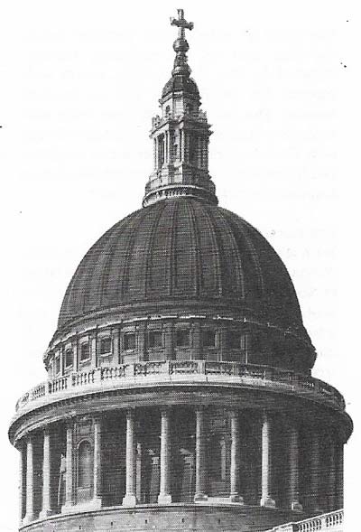 St Paul's Cathedral, London, was built by Christopher Wren. Its great dome is 111.2 m (365 ft) high and the building displays a restrained English version of the ornate Baroque style. 