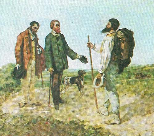 Gustave Courbet's 'The Meeting' (1854), familiarly known as 'Bonjour, Monsieur Courbet!', shows the artist being greeted on the road by his friend and patron, Alfred Bruyas.