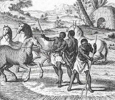 The earliest inhabitants encountered by Europeans at the Cape were Khoisan (Hottentot) cattle herdsmen, who moved in search of grazing, together with groups of San (Bushmen) hunters under their protection. Both adapted to Afrikaner penetration.