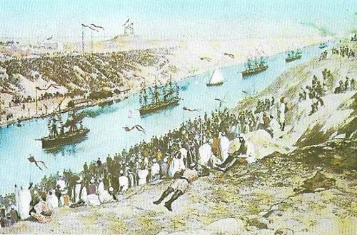 The Suez Canal provided Britain with a reason to add Egypt to its empire in 1882. Constructed by a Frenchman, Ferdinand de Lesseps, the canal was opened on 1869, making a short route from Europe to India. Britain acquired the canal shares in 1875, following the bankruptcy of the Egyptian khedive. A nationalist revolt prompted Britain to intervene and take Egypt under effective control to safeguard the canal.
