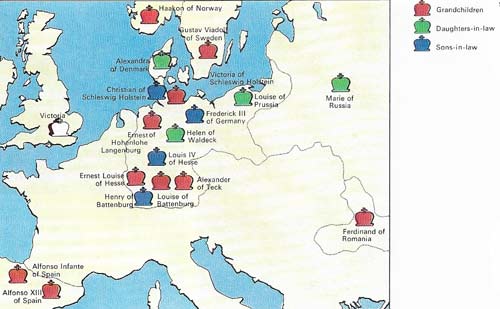 Queen Victoria was related to most of the royal houses of Europe by the marriages of her children and grandchildren.