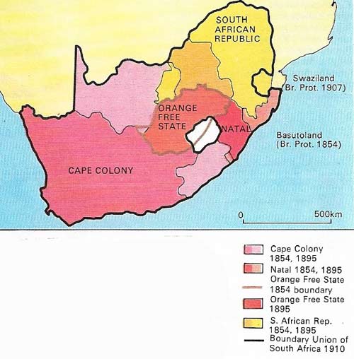 The growth of South Africa can be traced on this map, from its beginnings in Cape Colony under the Dutch East India Company to when it became the Union of South Africa on 31 May 1910.
