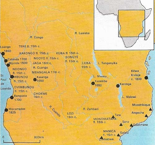 The river systems in Southern Africa played an important part in the movements of early migrants. As early as the 10th century, Swahili settlements already existed on the east coast. In the 14th century, fresh waves of immigrants set up a series of kingdoms on the region of the present-day republics of the Congo and Zaire and in northern Angola, which gradually extended from the west coast to the shores of the Indian Ocean.