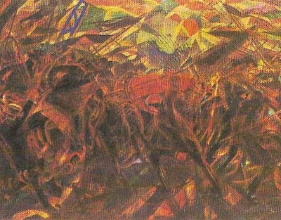 Carlo Carra (1881-1966) in his oil 'Funeral of the Anarchist Galli' (1911-1912) combined riot and a funeral.