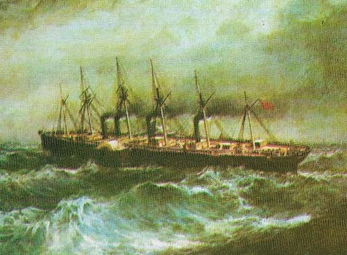 The Great Eastern of 18,915 tons, 210.9 m (685 ft) long and powered by paddle, screw and sail, was too large for weak contemporary marine engines.