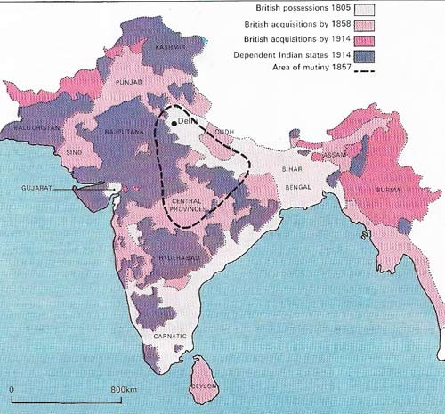 British control of India developed from modest beginnings on small coastal trading stations into an empire that made Britain one of the greatest powers in Asia.