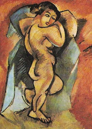 The distortion in George's Braque's 'Large Nude' (1908) is almost fully Cubist.
