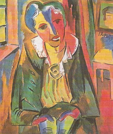 'Rose Shapiro' by Karl Schmidt-Rottluff uses certain Cubist conventions, such as geometrical forms and the stylisation of facial features, to achieve a direct and pungent image unhampered by unnecessary detail.