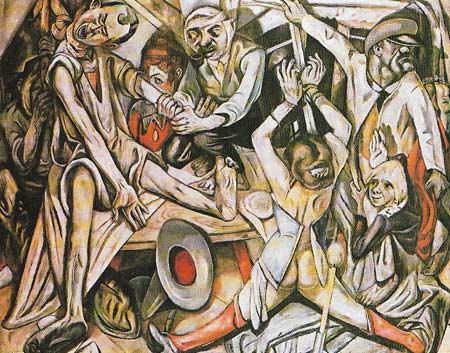 In 'The Night' (1918-1919), Max Beckmann's art is shown to be expressionist in its violence, but its power lies in ambiguity. This is far from the robust directness that characterized Brucke painting.