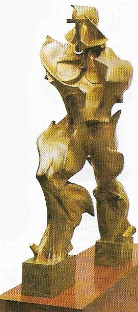 mberto Boccioni (1882-1916) in his 1913 bronze 'Unique Forms of Continuity in Space' mechanized the human form, developing the prophecy of Marinetti of a mechanized human type.