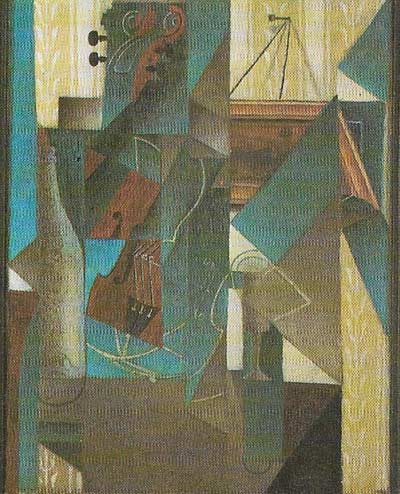Juan Gris (1887-1927) achieves a perfect balance between composition and subject in his 1913 collage 'Violin and Engraving'.