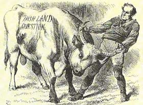 William Gladstone, seen in the cartoon struggling with the Irish question, became absorbed with Irish affairs after 1886 and his unsuccessful first Home Rule Bill.