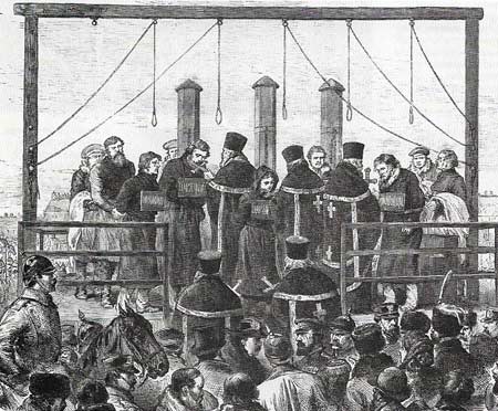 The execution of terrorists who planned the assassination of Tzar Alexander II by a bomb in March 1881, in the hope that the whole imperial edifice would collapse, sums up the importance importance of revolutionary politics in 19th-century Russia.