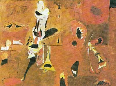 'Agony' (1947) was painted by Arshile Gorky. Armenian-born Gorky was strongly influenced by Miro, who we met is a refugee in New York during World War II.