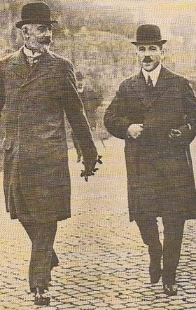 Germany's Chancellor Bethmann Hollweg (left) and Foreign Minister Gottlieb von Jagow misjudged the willingness of Britain to go to war over a 'scrap of paper' guaranteeing the neutrality of Belgium.