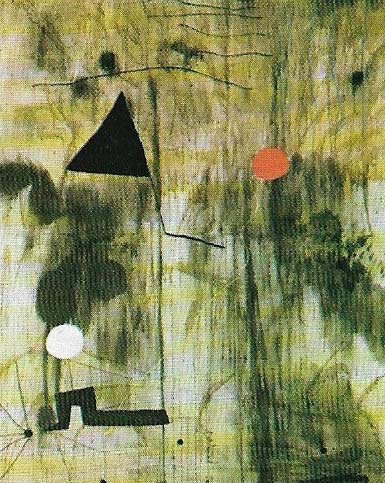 Miro's 'Birth of the World' with its exquisite contrasts of hard-edged shapes and abstract washes shows how effective the Surrealist notion could be that the painter should free his imagination by painting without any preconceived idea of the end result.