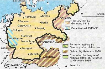 Germany's losses and gains from 1919 to 1938 as shown on this map.
