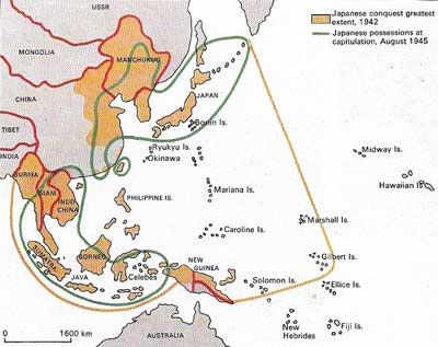 Japan's territorial acquisitions in World War II reflect its initial aims: to conquer China before dealing with the USSR and to control the southwest Pacific.