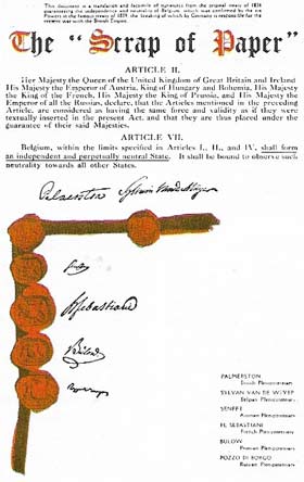 The little 'scrap of paper' was a contemptuous phrase used by the German chancellor in 1914 to describe the 1839 treaty that guaranteed Belgium's neutrality.