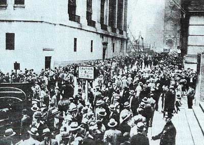 Thousands rushed to sell their shares on Wall Street in the panic selling of 1929.