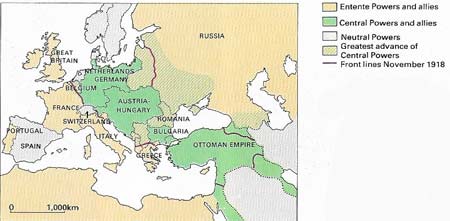 Most of the fighting took place in Europe; the main battlefields were in northern France and Belgium, Poland, Russia, and Italy. Overseas campaigns were fought in Mesopotamia and the Middle East and in the German colonies in Africa.