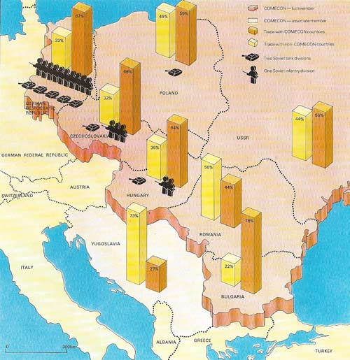 COMECON, the Council for Mutual Economic Assistance (which includes Cuba and Mongolia), was founded in 1949 as Stalin's answer to the Marshall Plan in Western Europe.