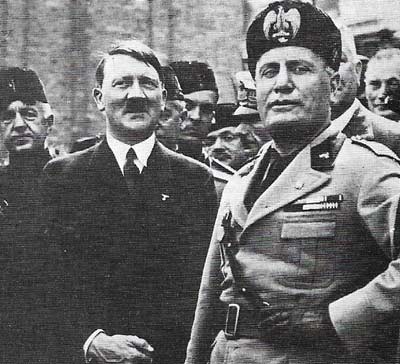 By 1934 Italy and Germany were ruled by fascist dictators. Mussolini (right) assumed power much earlier than Hitler (left), but the latter dominated international politics in the 1930s. The Rome-Berlin Axis was formed in 1936.