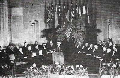 The foreign ministers of NATO countries gathered in Washington to sign the NATO Treaty before the Berlin blockade was over.