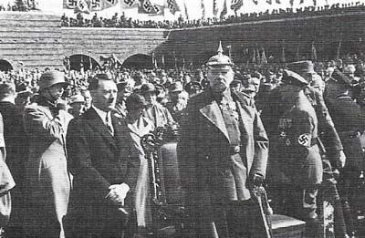 Field-Marshal Paul von Hindenburg (1847-1934), a national hero of World War I, was President of the Weimar Republic from 1925. Under nationalist pressure, he made Hitler Chancellor in 1933.