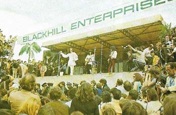 Mick Jagger and the Rolling Stones, seen here at a 1969 concert in Hyde Park, London, were the most aggressive, irreverent, antiestablishment rock group to appear in the entertainment world of the 1960s.