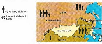 Border clashes between Chinese and Soviet forces and the Ussuri river frontier in Heilungkiang in March 1969 showed the extent to which Sino-Soviet relations had deteriorated in the course of ideological disputes of the late 1950s.