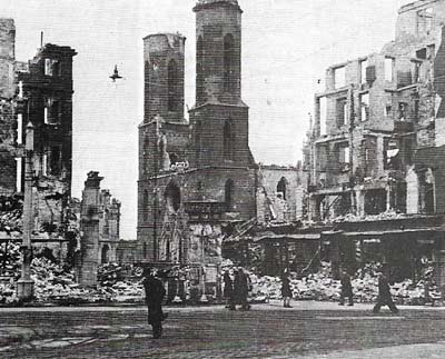 Allied bombing devastated the non-military city of Dresden. These are the ruins of the church of St Sophia.