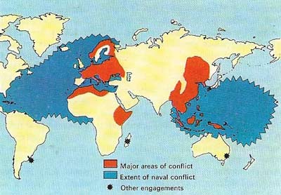 World War II began in Europe, but developed into a global conflict with campaigns in Africa, Asia and throughout the Pacific and Atlantic Oceans.