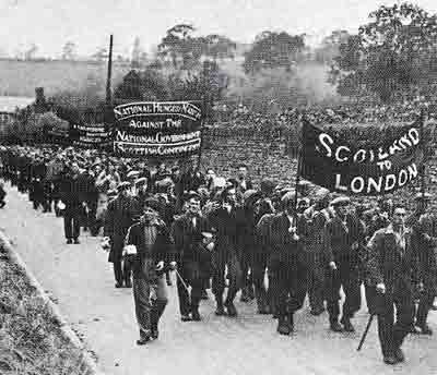 The communist-led National Unemployed Workers' Movement organized 'hunger' marches on London on the thirties to protest about the plight of the unemployed.