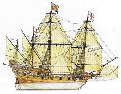 The Elizabethan galleon (c. 1585) was a forerunner of the ship of the line.