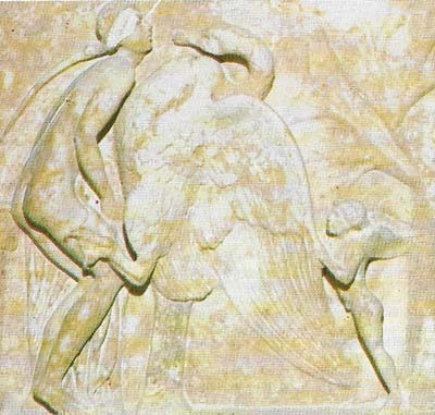 This Roman relief of Leda and the swan depicts one of the love stories in which Zeus couples with mortal women.
