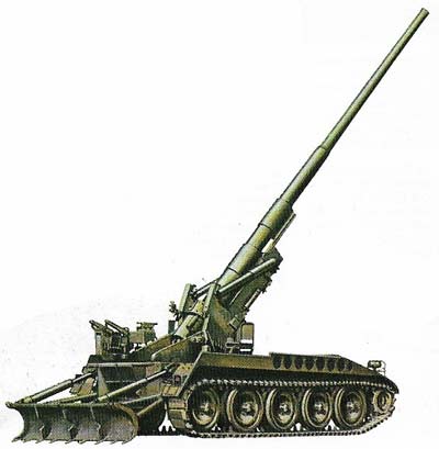 The American M-107 was a 175 mm self-propelled gun firing a 67 kg shell a range of 32 km.